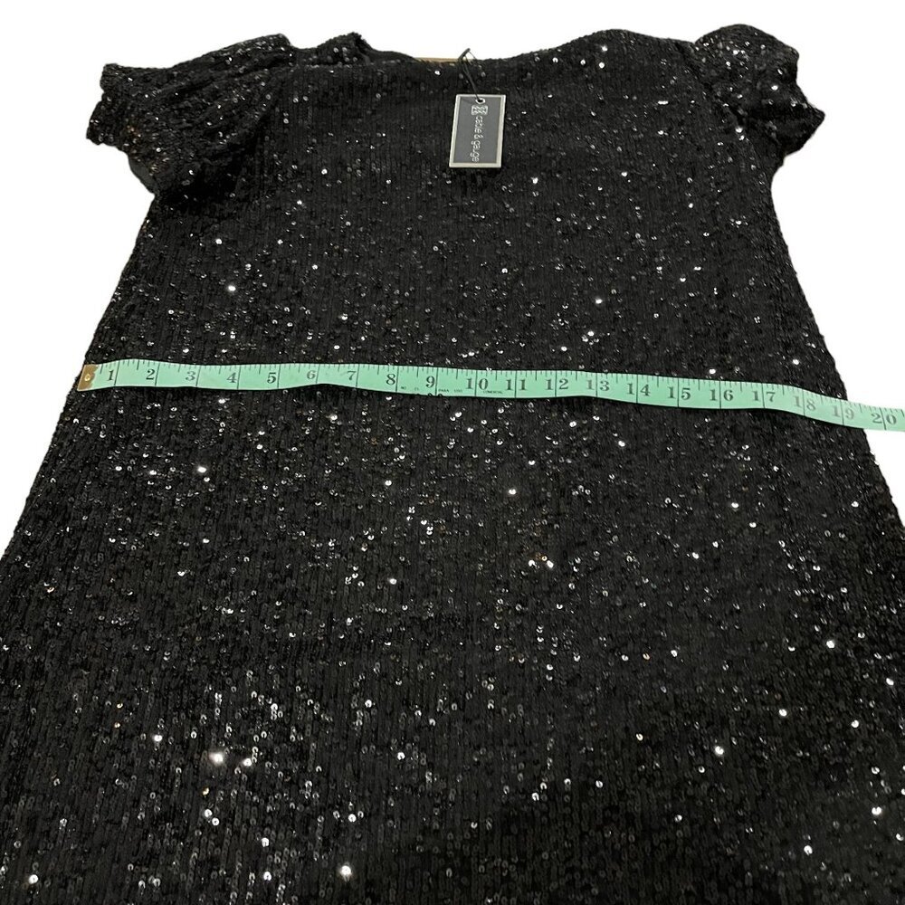 Cable & Gauge Black Sequined Beaded Short Sleeve Lined Dress Size L NWT New - Picture 7 of 12